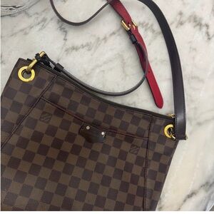 Louis Vuitton Damier Ebene Crossbody with Red Strap Accent